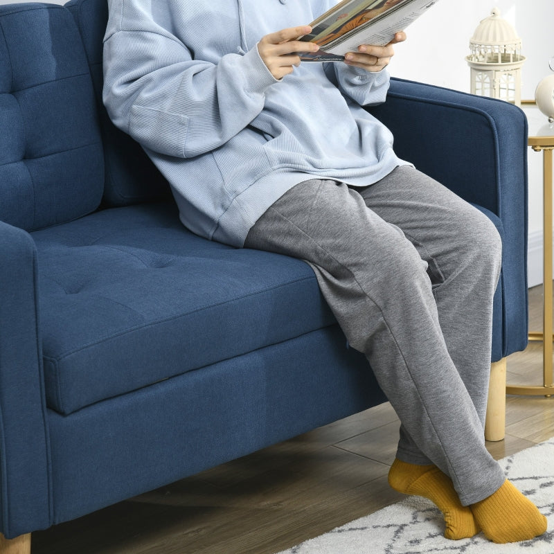 Modern Loveseat Sofa, Hidden Storage 2 Seater, Blue Cotton
