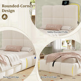 3ft Velvet Upholstered Storage Bed - Single Hydraulic Bed with Headboard, Beige