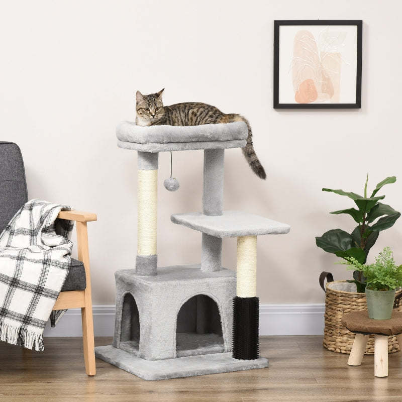 Cat Tree Climbing Tower Scratch Post Activity Center with Massage Toy Hanging Ball Bed Condo Perch, Grey