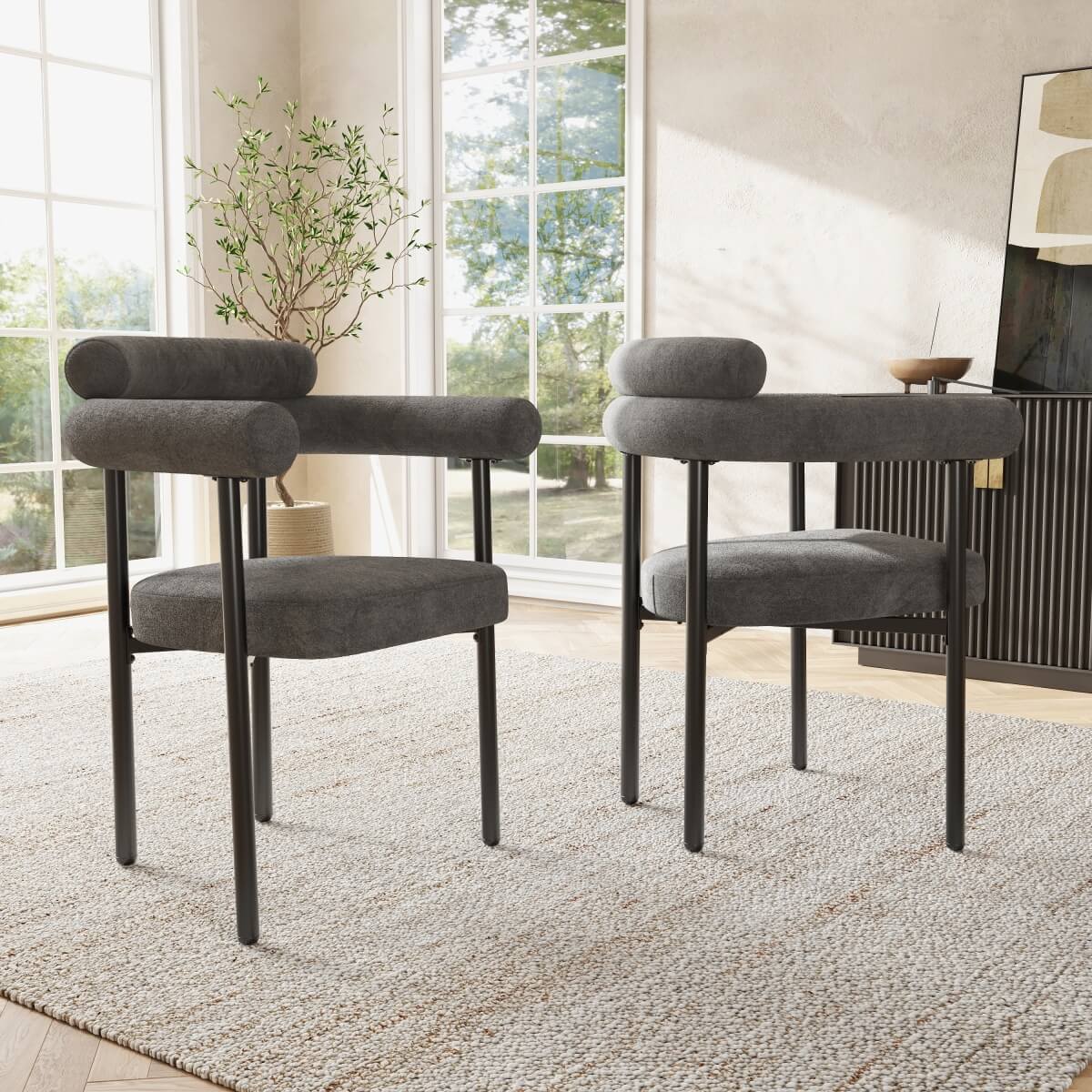 Set of 2 Modern Velvet Dining Chairs with Armrests - Upholstered Kitchen & Dining Chairs