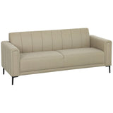 3 Seater Sofa, Modern Channel Tufted Upholstered Couch, Khaki Fabric