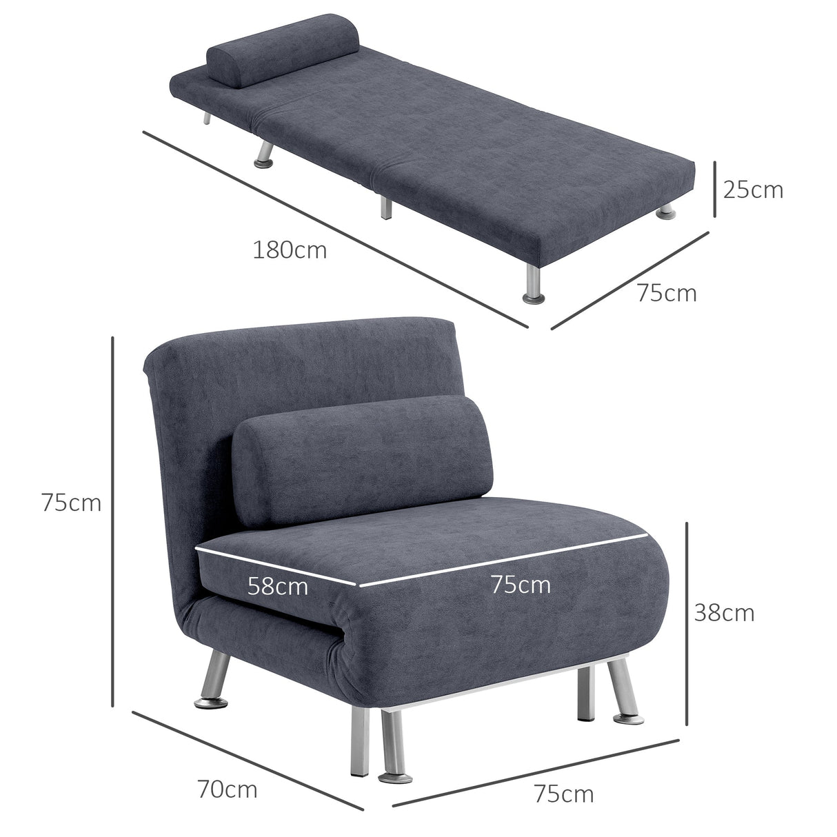 Single Sleeper Chair - Velvet-Feel Charcoal Grey