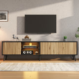 Mid-Century Modern LED TV Stand, Lowboard,TV Cabinet with LED Light, TV Unit, Modern Industrial Entertainment Center, 175cm Black Media Console  Low Storage Cabinet for Living Room