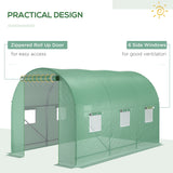 Walk-In Polytunnel Greenhouse, 3.5 x 2m Steel Frame, PE Cover, Roll-Up Door and 6 Windows, Green