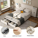 4ft6 Double Velvet Bed Frame with Storage Drawers - Upholstered Bed with Headboard Pockets, 2 Wheeled Drawers and Sturdy Metal Legs, Beige