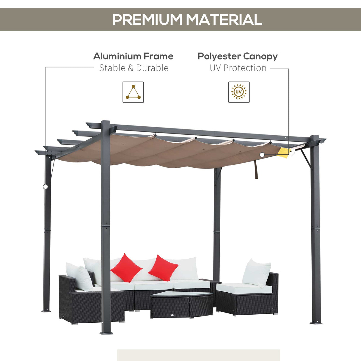 Pergola Canopy Gazebo 3x3m Outdoor Garden Shelter, Aluminium Brown