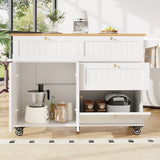Kitchen Island, Rolling Mobile with Drawer and Storage Cabinet, Drop Leaf, Breakfast Bar, Towel Rack, White