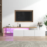 Modern TV Stand - High Gloss White TV Unit with Glass Shelves, LED Lighting & Storage, Wood Effect Design