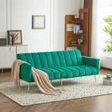 Modern Adjustable Velvet Sofa Bed with MultiPosition Backrest & Armrests, Metal Legs, Convertible Sleeper Function, Ideal for Living Room, Bedroom, Home Theater & Guest Room, Green, Video Included