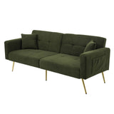 Convertible Sofa Bed with Adjustable Backrest - Modern Recliner Sofa with Gold Legs and Storage Pockets, Green
