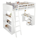3ft Kids Bunk Bed with Desk & Storage – White Wooden Bed with 4-Step Ladder, Drawers & Shelves