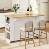 Kitchen Island Trolley with Foldable Worktop - Kitchen Cart on Wheels with Double-Sided 3-Tier Storage Shelves, 3 Drawers and Lockable Castors