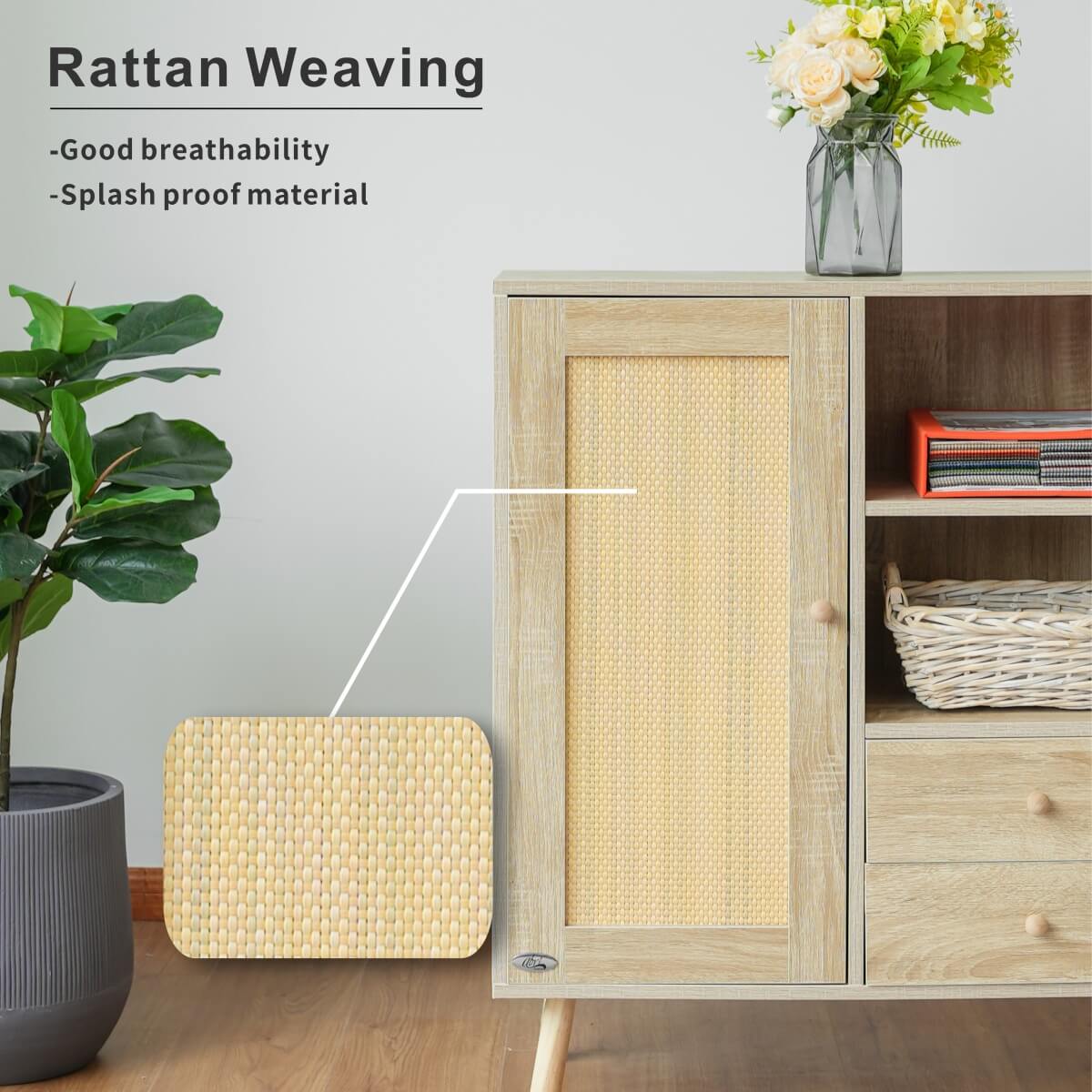 Solid Wood Storage Cupboard with 1 Door & 2 Drawers - Freestanding Cabinet