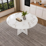 Round Dining Table for 4 - 47 Inch Farmhouse Kitchen Table with Wood Grain Finish, Circular Dining Table for Dining Room & Kitchen, White