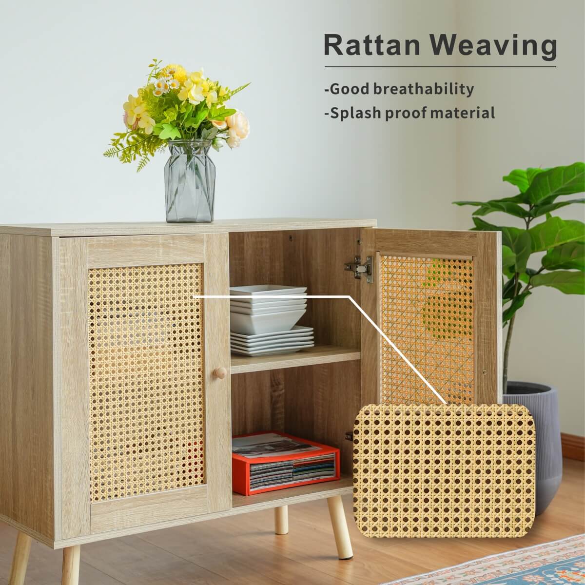 Wooden Storage Cupboard with Double Doors - Freestanding Storage Cabinet