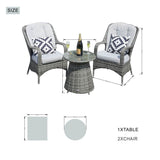 3-Piece Grey Rattan Bistro Set - Outdoor Garden Chairs with Round Coffee Table