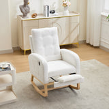 66.5*121.5*102cm Rocking Chair with USB Charging Ports, Nursing Rocking Armchair,Teddy Fabric Glider Rocker with Adjustable Footrest,Side Pocket, for Nursery Bedroom Living Room, White