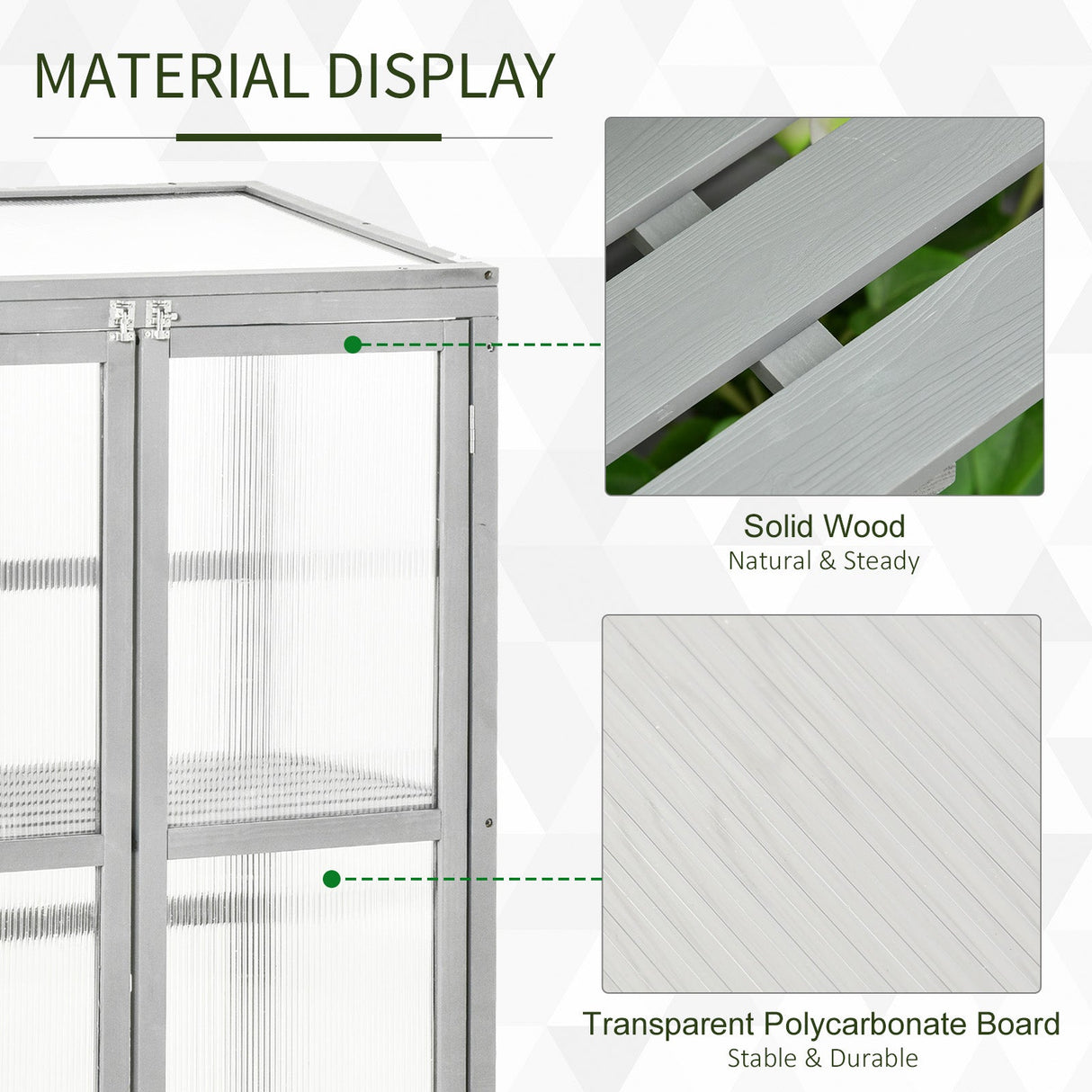 Wooden Cold Frame Greenhouse with Adjustable Shelf and Double Doors, Light Grey