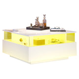 Coffee Table with Storage, Modern LED, White Wood and Acrylic Glass