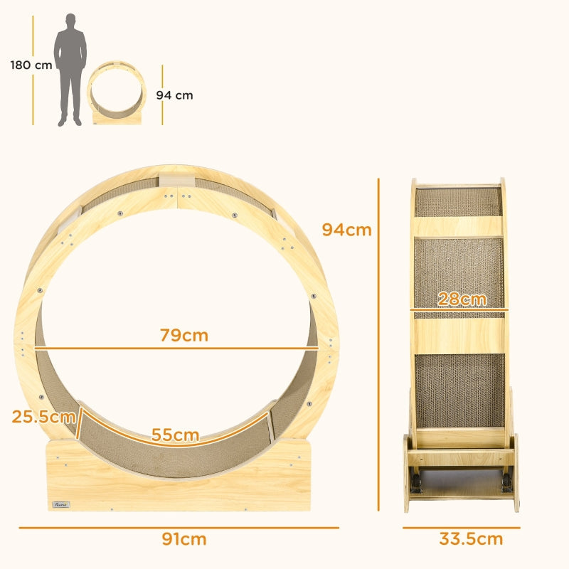 Cat Wheel, with Brake and Scratching Pads - Oak Tone