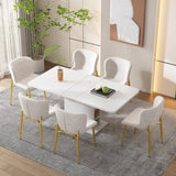 Dining Table - Extendable, Storage, Rectangular, Coffee Leisure, Modern Simple Iron, Space-Saving, Multifunctional - White