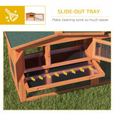Rabbit Hutch with Run Outdoor Bunny Cage with Sliding Tray, Hay Rack, Ramp, Wooden Orange
