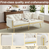 2-Seater Convertible Sofa Bed – Adjustable Backrest with Gold Accents and Built-in Cup Holders