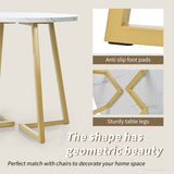 Round Dining Table - Marble Effect Top, Metal Frame, Gold Base, 80x80x75cm