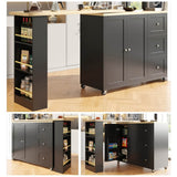 360° Rotating Kitchen Island - Extendable Bar Table with 3 Drawers, Snack Rack & Castors, Multifunctional Storage Cabinet, Black