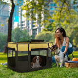 Foldable Dog Pen, Portable Pet Playpen with Ground Stakes - Yellow