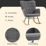 Berber Fleece Glider Rocker, Nursing Wingback Rocking Chair, Dark Grey