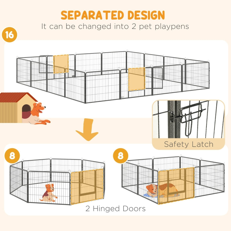Puppy Playpen 16 Panels Heavy Duty, Small Dogs Indoor Outdoor - Grey