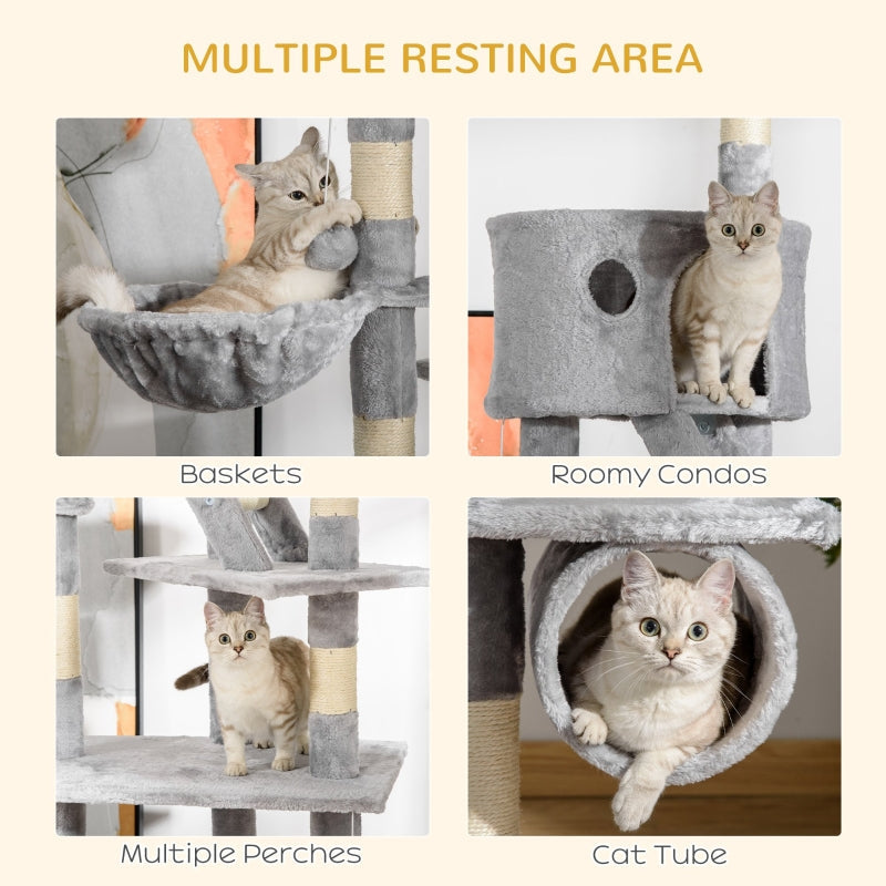 Floor to Ceiling Cat Tree for Indoor Cats, Adjustable Height - Light Grey