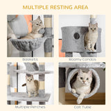 Floor to Ceiling Cat Tree for Indoor Cats, Adjustable Height - Light Grey