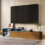 Modern TV Cabinet: Stylish, Elegant, Practical Storage with Glass Shelves, LED Lighting - Black and Wood Look