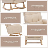 Beige Teddy Fabric Rocking Chair with Adjustable Footrest - High Back Lounge Armchair with Side Pockets