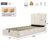 3ft Velvet Upholstered Storage Bed - Single Hydraulic Bed with Headboard, Beige