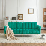 Modern Adjustable Velvet Sofa Bed with MultiPosition Backrest & Armrests, Metal Legs, Convertible Sleeper Function, Ideal for Living Room, Bedroom, Home Theater & Guest Room, Green, Video Included