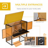 Guinea Pig Hutch Rabbit Hutch Elevated Pet House Bunny Cage with No-Leak Tray Ramp Openable Roof Outdoor Wood-metal Light Yellow