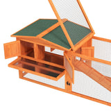 Rabbit Hutch with Run Outdoor Bunny Cage with Sliding Tray, Hay Rack, Ramp, Wooden Orange