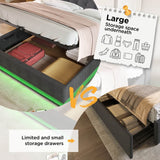 4ft6 Double Ottoman Bed – Grey Linen Upholstered Bed with 360° LED Lighting, Hydraulic Storage and USB Charging