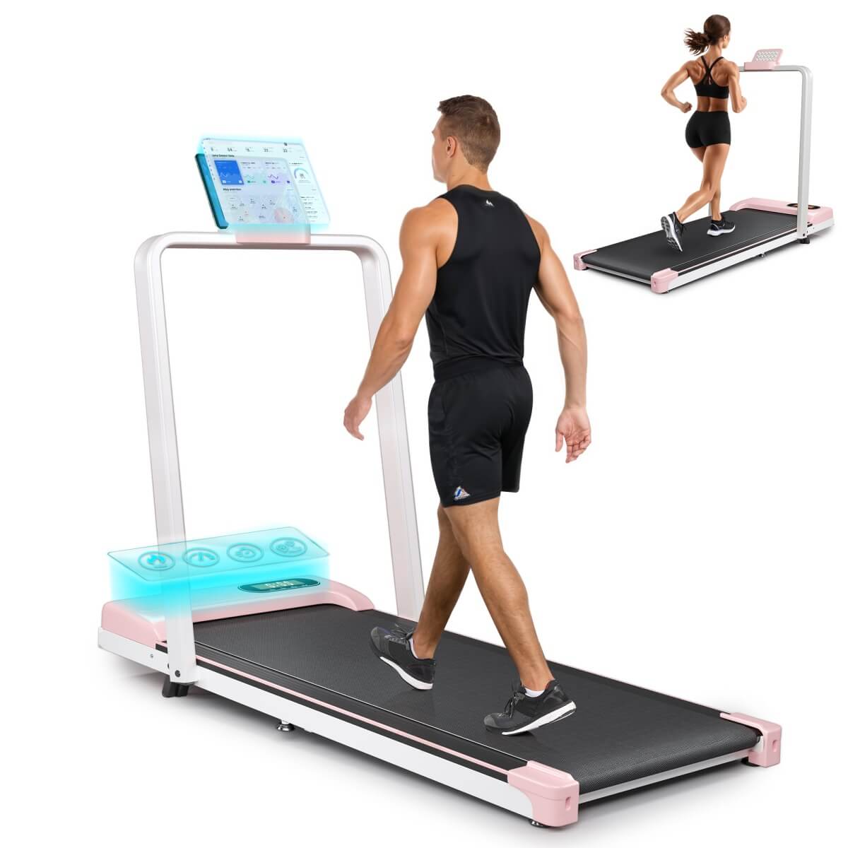 Folding Treadmill with Handrail – Adjustable Incline, 1–10 km/h Running Machine with LED Display & Phone Holder