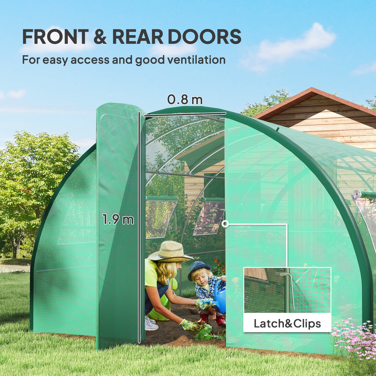 Polyethylene Walk-in Polytunnel Greenhouse, Upgraded Structure, 6 x 3(m), Green