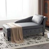 Velvet Chaise Lounge with Storage - Upholstered Right Hand Chaise Sofa, Button Tufted