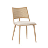 Set of 2 PU & Rattan Kitchen Chairs – Bamboo Frame Retro Side Chairs for Home, Café & Restaurant