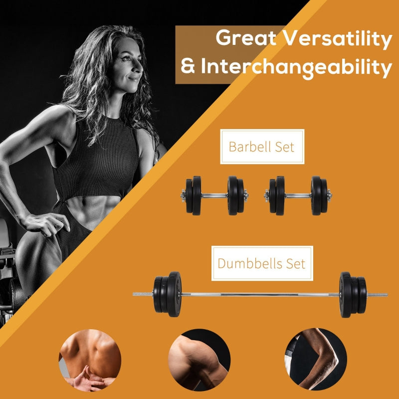 Dumbbell and Barbell Set, 65kg Adjustable Weights for Home Gym - Black