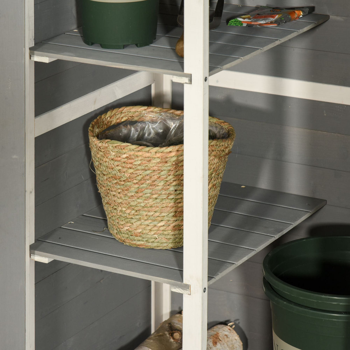 Wooden Small Shed, Garden Storage with Shelves and Bolt Latch, Grey