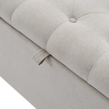Linen Upholstered Storage Bench - Soft Padded Seat, 135x41x42cm, Light Grey