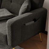 Modern Convertible Sofa Bed - Adjustable Recliner with Gold Legs and Side Storage Pockets,  Dark Gray