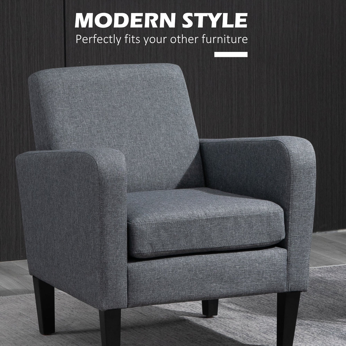 Modern Accent Chair, Occasional Chair, Rubber Wood Legs, Grey